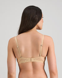 Model wears My Fit Lace Push Up Bra in FRAPPE. On body back view