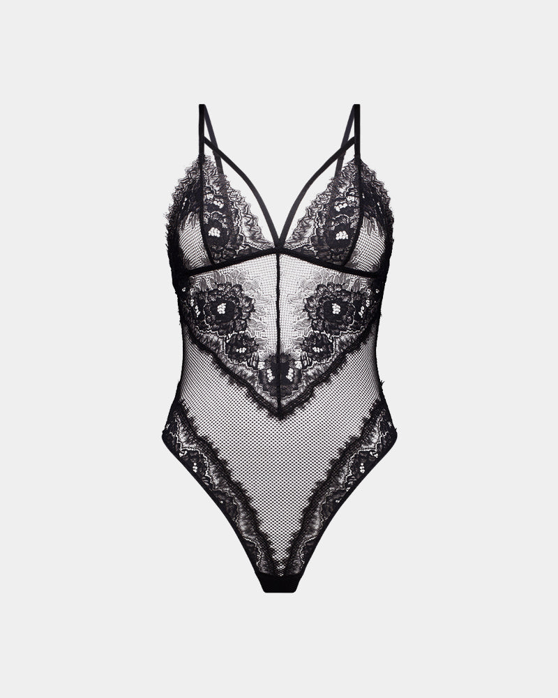 Layla Bodysuit in BLACK. Flat lay front view