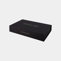 Gift Box Gift Packaging in BLACK. Flat lay front view