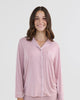 Model wears Bamboo Bliss Long Sleeve PJ Top in PALE MAUVE. On body front view