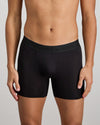 Model wears Bamboo Mens Trunk in BLACK. On body front view