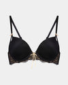 Keyhole Push Up Bra in BLACK/TOASTED ALMOND. Flat lay front view
