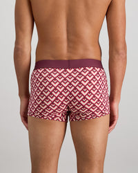 Model wears Retros Print Mens Trunk in ART TILE PRINT. On body back view