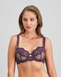 Model wears Nova Rosa Contour Bra in PLUM PERFECT. On body side view