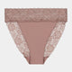 Lace Trim High Cut Brief in MOCHA. Flat lay front view