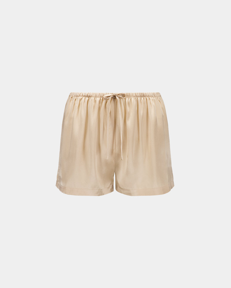 Silk Brilliance Short in CHAMPAGNE. Flat lay front view