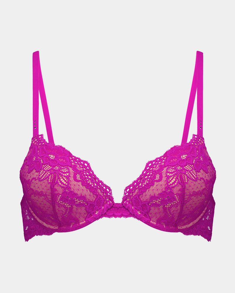 My Fit Lace Push Up Bra in FANTASY FUCHSIA. Flat lay front view