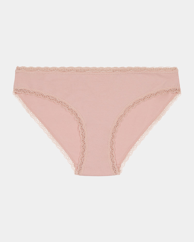 Stretch Cotton Bikini in LATTE. Flat lay front view