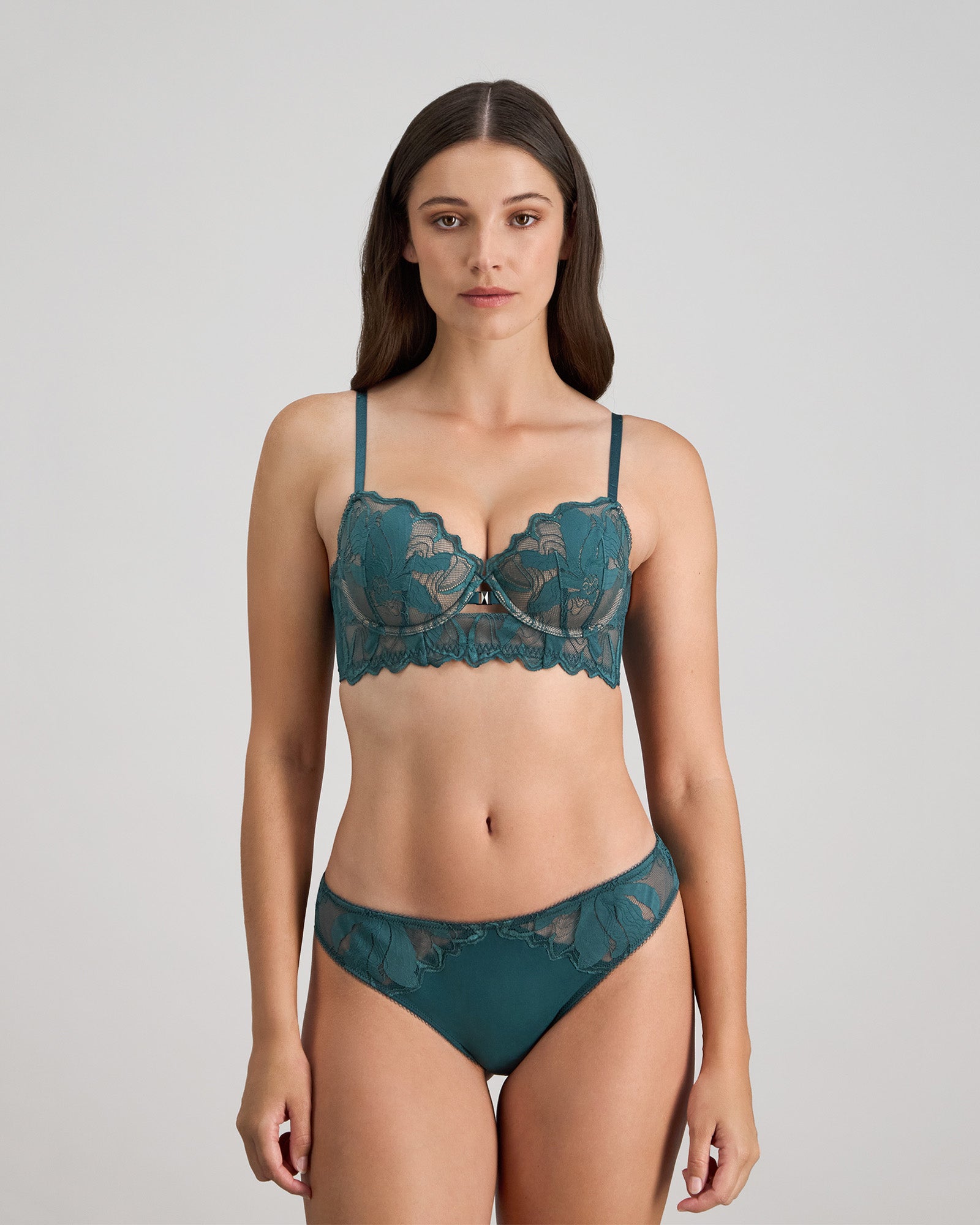 Margot Estelle Contour Long Line Bra in MEDITERRANEA. Flat lay back view