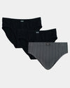 Cotton Stretch Three Pack Mens Brief 3 Pack in BLACK/CHAR BLACK. Flat lay front view