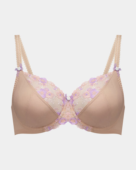 Cherish Underwire Bra in EVENING SAND. Flat lay front view