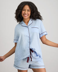 Whisper Weave Short Pj Set in SKYWAY. Flat lay back view