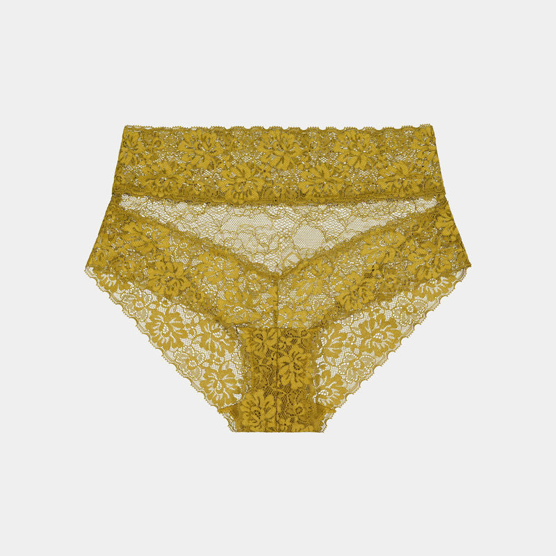 Lace Full Brief in ECRU OLIVE. Flat lay front view