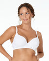 Model wears Simply Seamless Contour Bra in Basic Wht. On body front view
