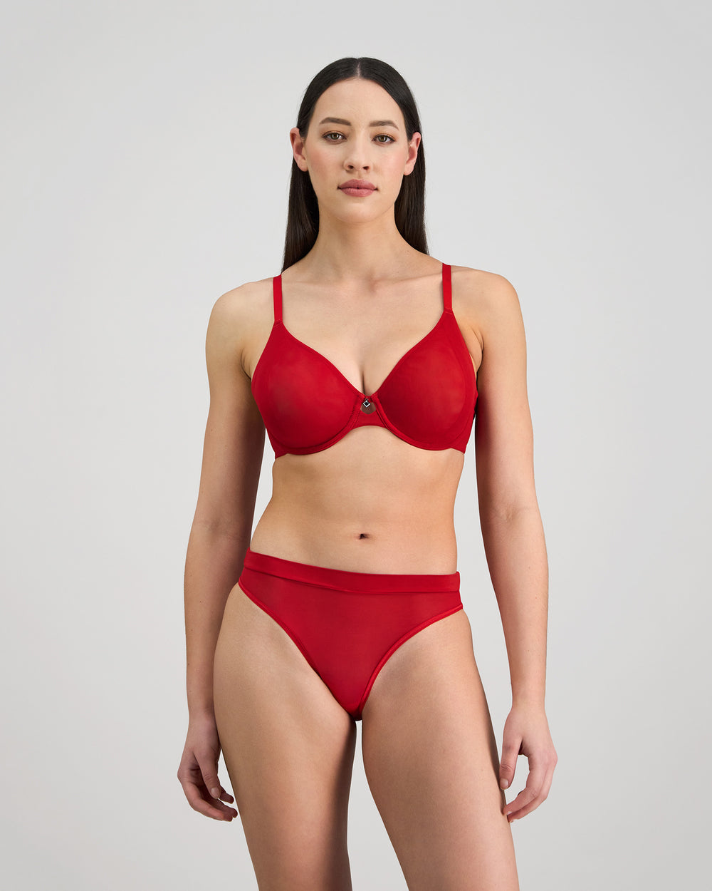 Lightweight High Cut Brief in SALSA. Flat lay back view