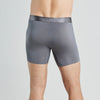 Model wears Bamboo Mens Trunk in ASH. On body back view