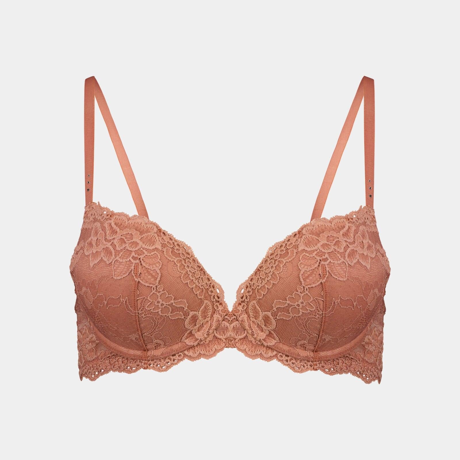 My Fit Lace Push Up Bra in CINNAMON. Flat lay front view
