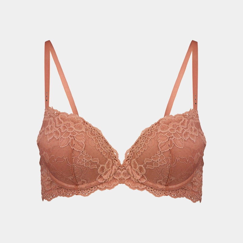 My Fit Lace Push Up Bra in CINNAMON. Flat lay front view