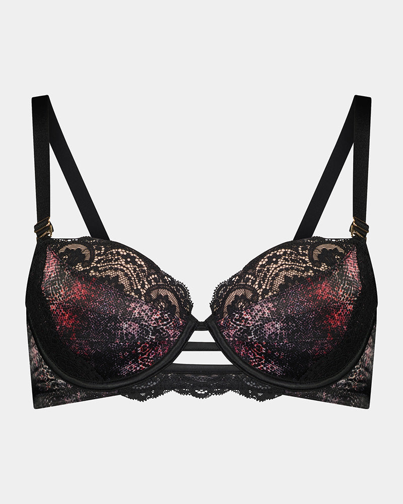 Confessions Contour Bra in SNAKE PRINT/BLACK. Flat lay front view