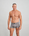 Model wears High Tech Cotton Mens Trunk in GREY MARL. On body front view