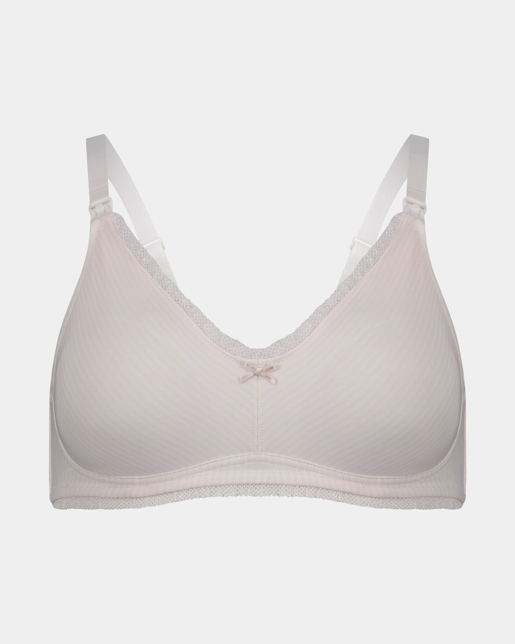 Elodie Maternity Bra in CRADLE PINK STRIPE. Flat lay front view