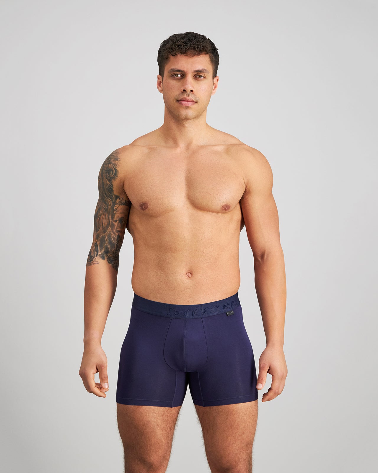 Bamboo Mens Trunk in PEACOAT. Feature shot