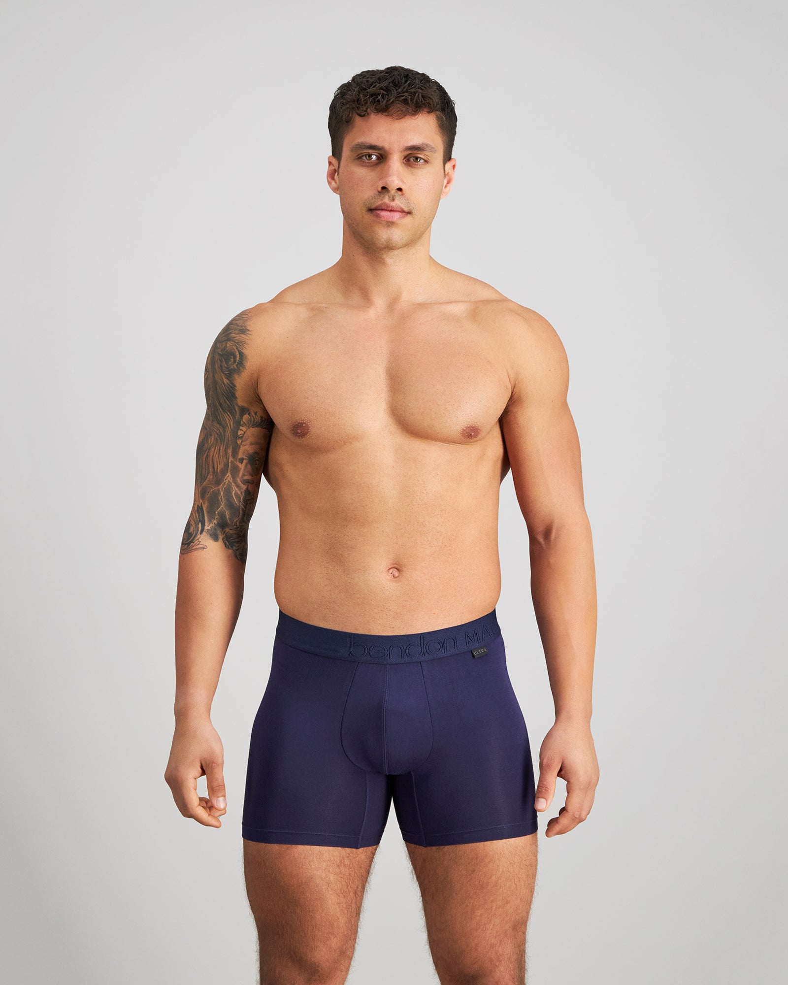 Bamboo Mens Trunk in PEACOAT. Feature shot