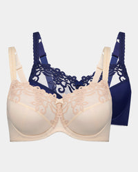 Coral Twin Pack Underwire Bra in PEARL BLUSH/MEDIEVAL BLUE. Flat lay front view