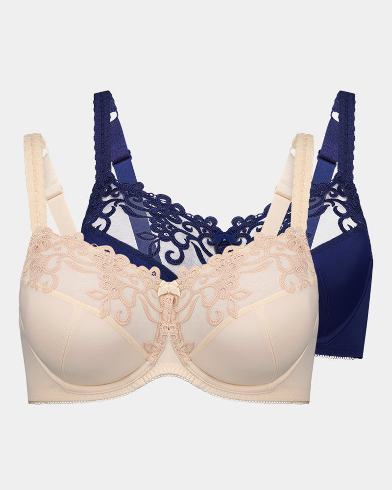 Coral Twin Pack Underwire Bra in PEARL BLUSH/MEDIEVAL BLUE. Flat lay front view