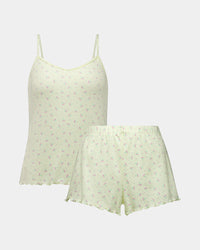 Smoothie Cami & Short Set in TRANSPARENT YELLOW. Flat lay front view