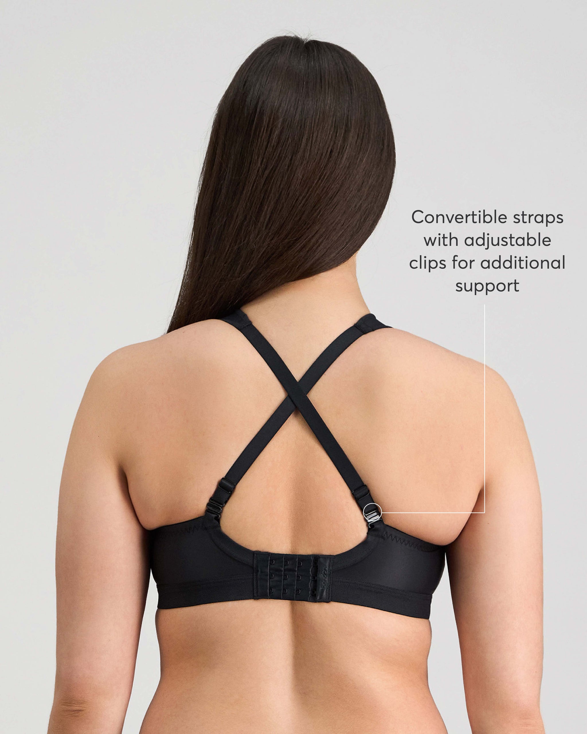 Stamina Wire Free Bra in BLACK. Flat lay back view