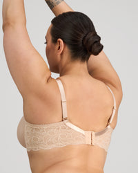 Model wears Lace Perfect Contour Bra in LATTE. On body back view