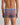 Model wears Bold Stripe Mens Trunk in INDIGO/FIG STRIPE. On body back view