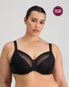 Model wears Faithful Underwire Bra in BLACK. On body front view