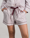 Model wears Cosy Flannel Short Pj in PINK-A-BOO. On body front view
