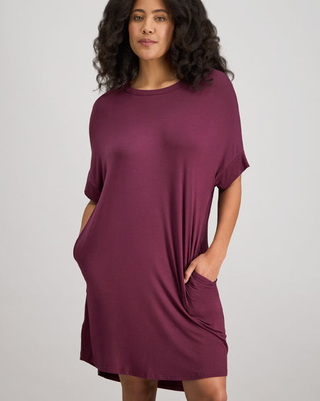 Model wears Belle Bamboo Nightie in FIG. On body front view
