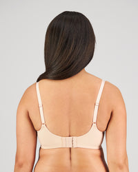 Model wears Laurel Underwire Bra in LATTE. On body back view