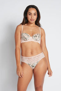 Rosemary Bikini in PEACHY PINK PRINT. Flat lay back view
