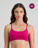 Model wears Extra-Ordinary Crop Top in FANTASY FUCHSIA. On body front view