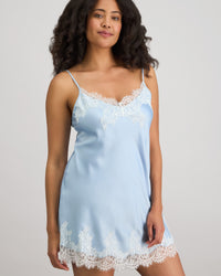 Sweet Indulgence Chemise in SKYWAY/WHITE. Flat lay back view