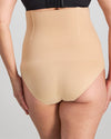 Model wears Bamboo Bodywear High Waisted Brief in CARAMEL. On body back view