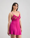 Model wears Siesta Chemise in FANTASY FUCHSIA. On body side view