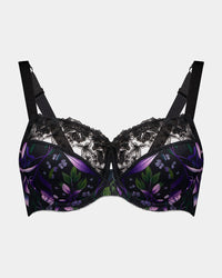 Violet Floral Underwire Bra in FAIRY TALE PRINT. Flat lay front view