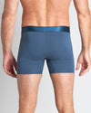 Model wears Bamboo Mens Trunk in BLUE WING TEAL. On body back view
