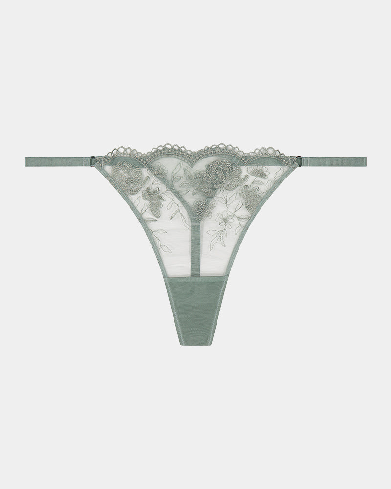 Romilly Thong in ICEBERG GREEN. Flat lay front view