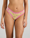 Model wears Leo Bikini in LEMON/FUCHSIA PINK. On body front view