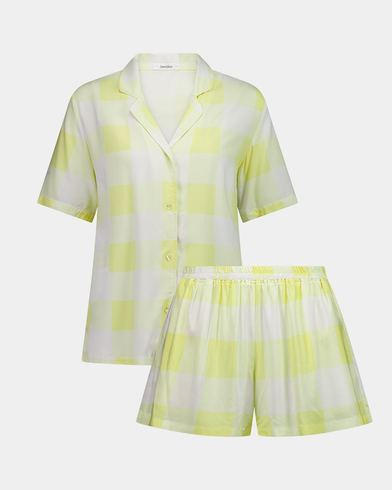 Dare To Dream Short Pj in LEMON MERINGUE. Flat lay front view