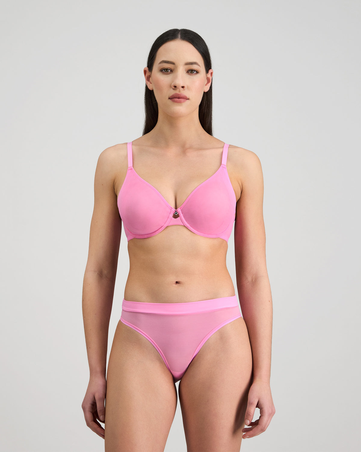 Lightweight Underwire Bra in BUBBLEGUM PINK. Flat lay back view