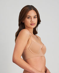 Model wears Play Contour Long Line Bra in TUSCANY. On body side view