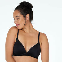 Model wears Bendon Body Wire Free Bra in BLACK. On body front view